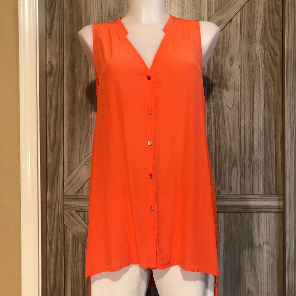 Eileen Fisher sleeveless silk tunic top.